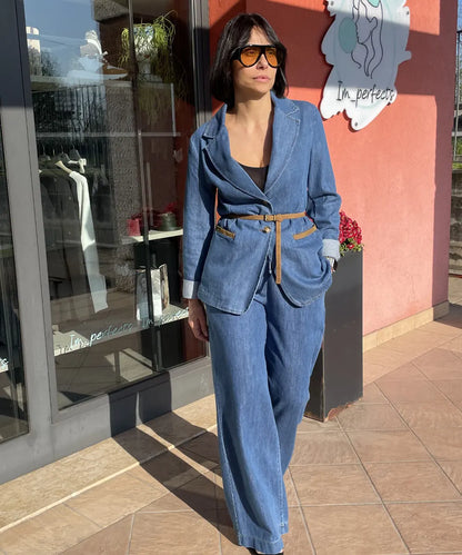 Giacca Denim Con Cintura